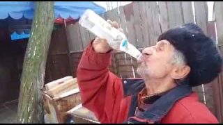 RUSSIAN MAN DRINKED 3 BOTTLES OF VODKA IN 5 MINUTES.